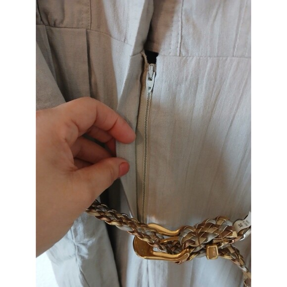 ACT I Womens Jumpsuit Beige Button Up Zipper Pockets 3/4 Sleeve Belt 90’s M - Picture 7 of 16